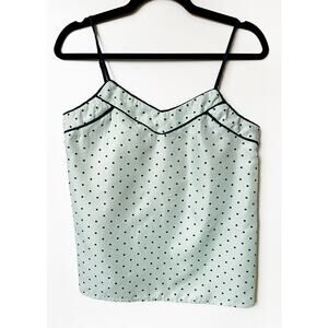 Limited Cami Tank Top Light Green w Blue Polka‎ Dots Small